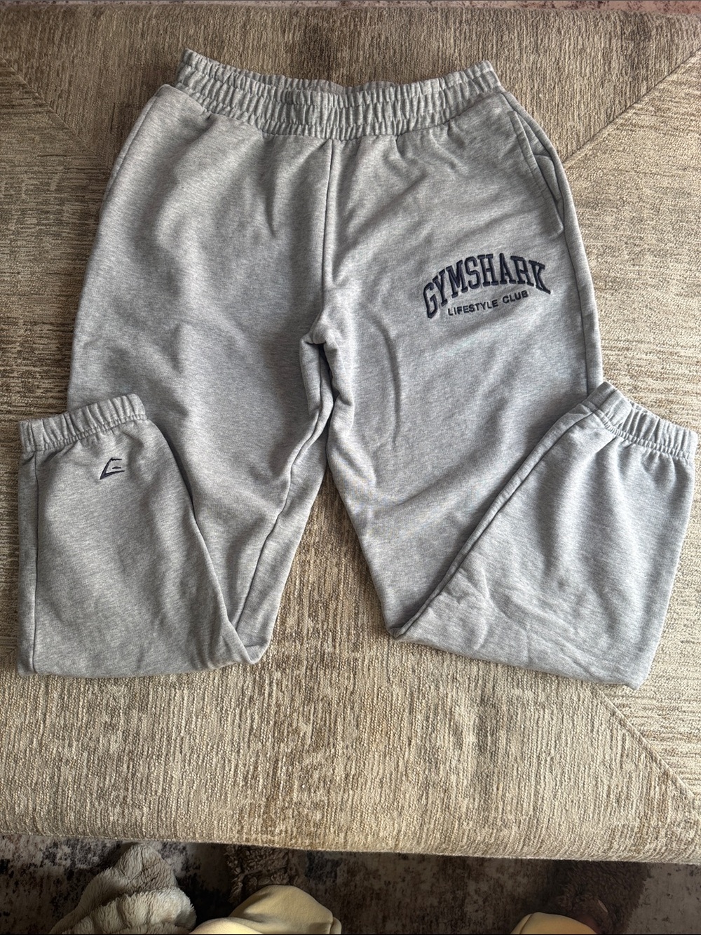Gymshark Graphic Light Gray Joggers with Navy Logo